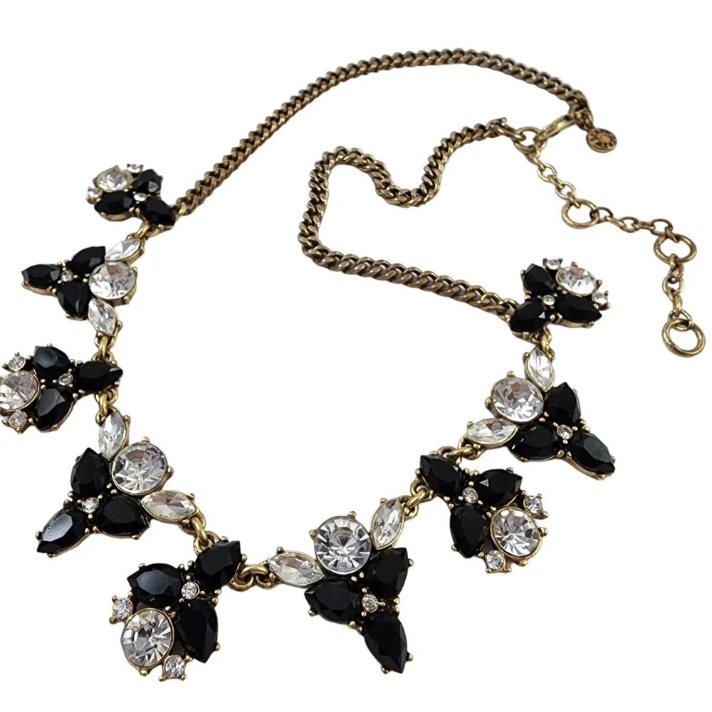 J. Crew Statement Necklace Black and Brilliant Rhinestones A0279